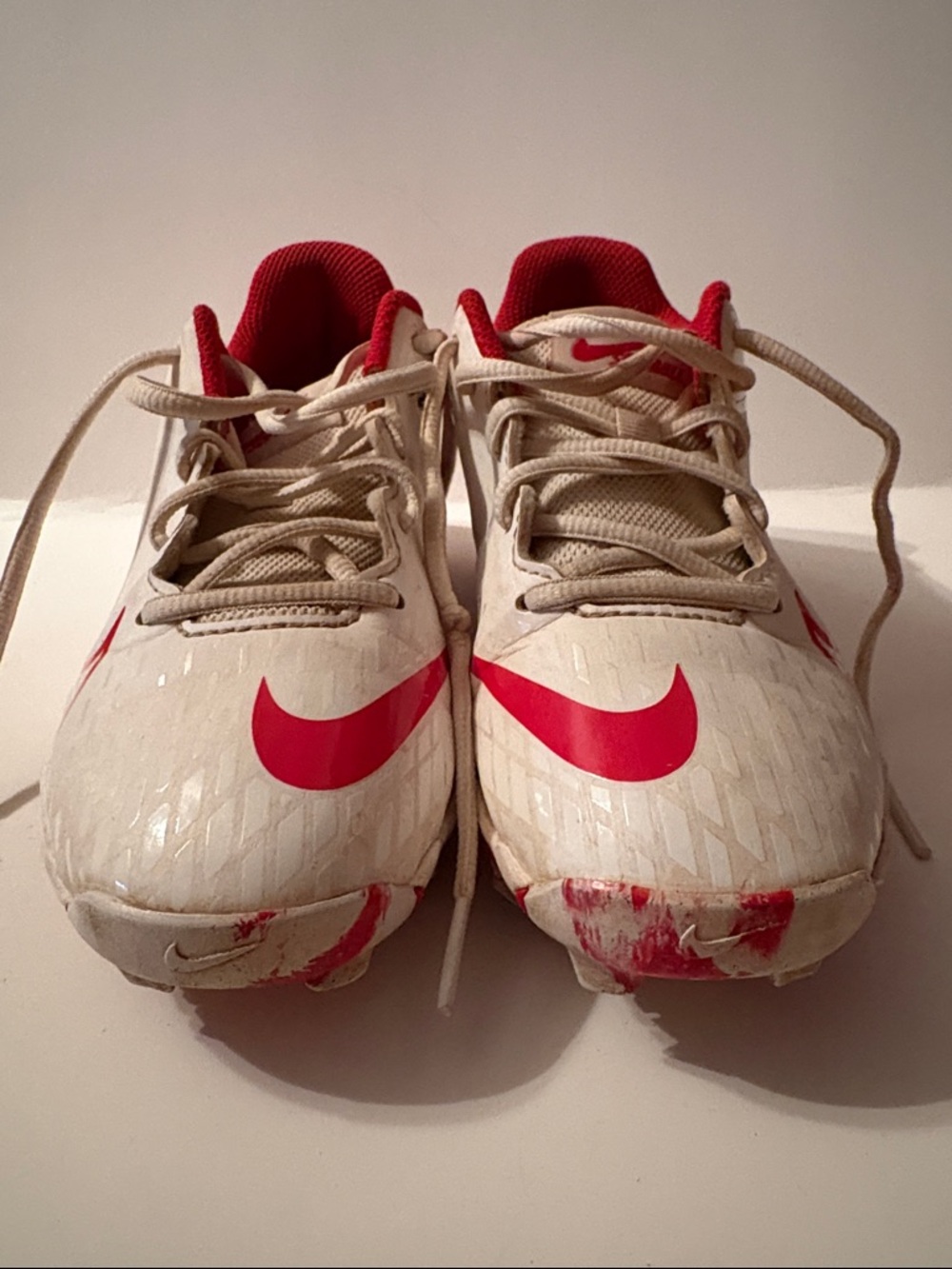 Nike Girls Softball Cleats White with Red Swoosh